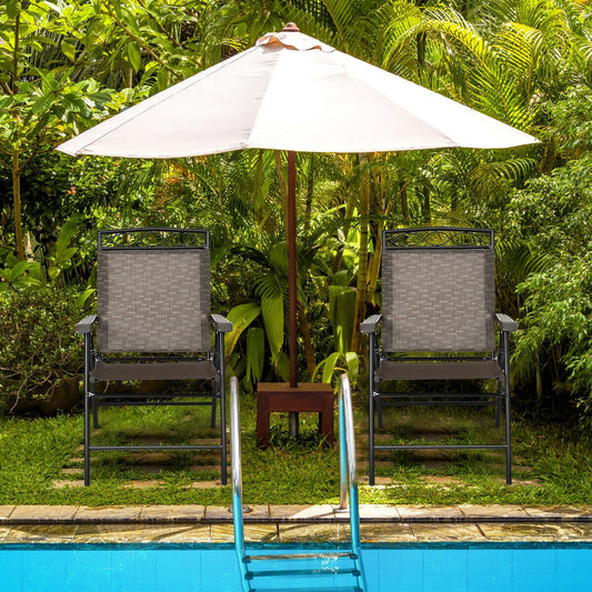 Set of 2 Patio Folding Chairs Sling Portable Dining Chair Set with Armrest - Tampa Home & Garden Store