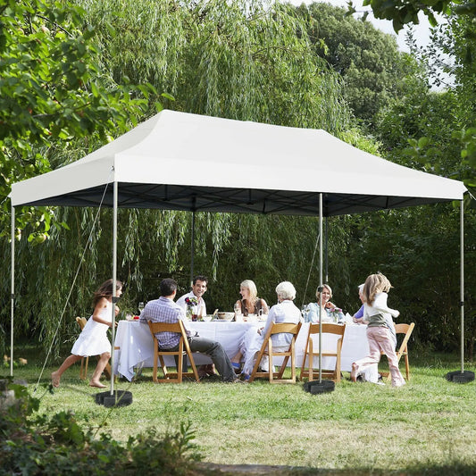 DirectDeals 8 Canopy Weights 40lbs Kit No-Pinch securing a white event canopy on Tampa Home & Garden Store