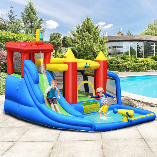 Inflatable Bouncer Bounce House with Water Slide Splash Pool without Blower - Tampa Home & Garden Store