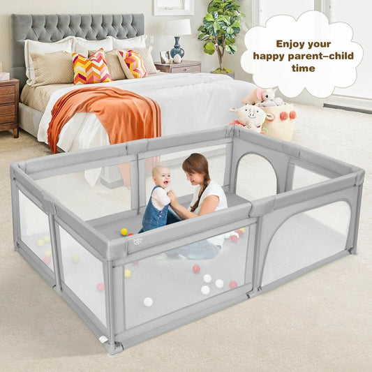 Extra Large Safety Baby Fence with Ocean Balls in gray for a spacious play yard 50 balls on Tampa Home & Garden Store