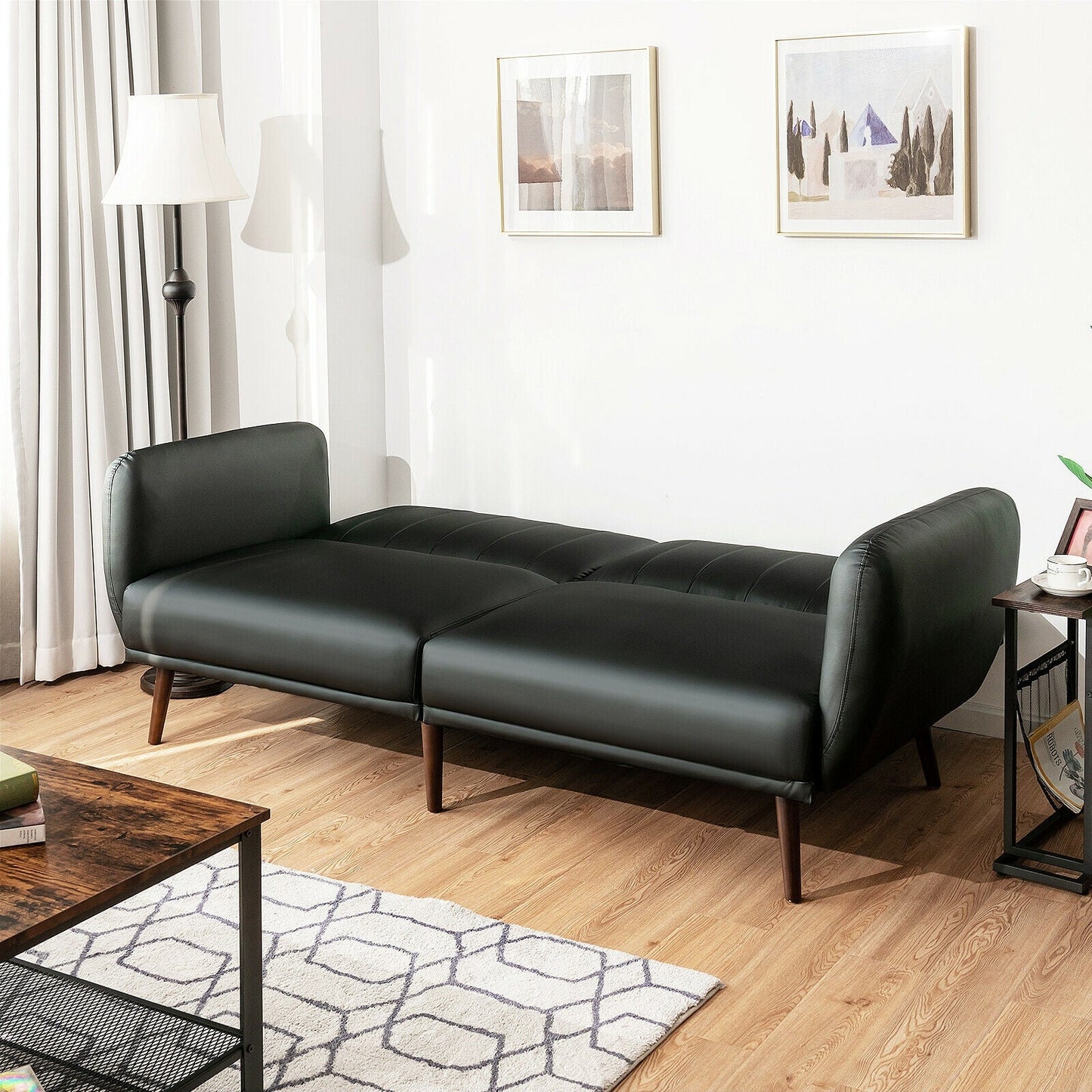 Sofá Cama Convertible de 3 Plazas con Respaldo Ajustable para Sala de Estar - Negro