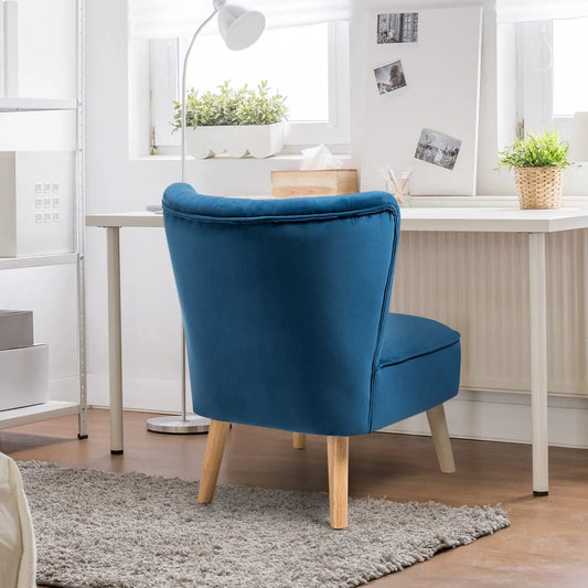 Modern Armless Velvet Accent Chair with Wood Legs-Blue - Tampa Home & Garden Store