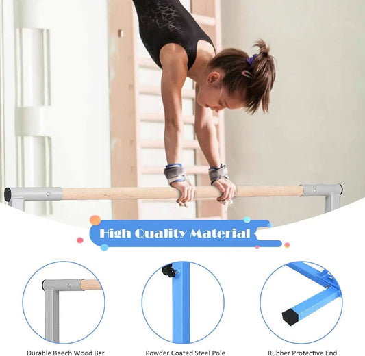 Adjustable gymnastics horizontal bar for kids with beech wood bar and powder-coated steel frame on Tampa Home & Garden Store