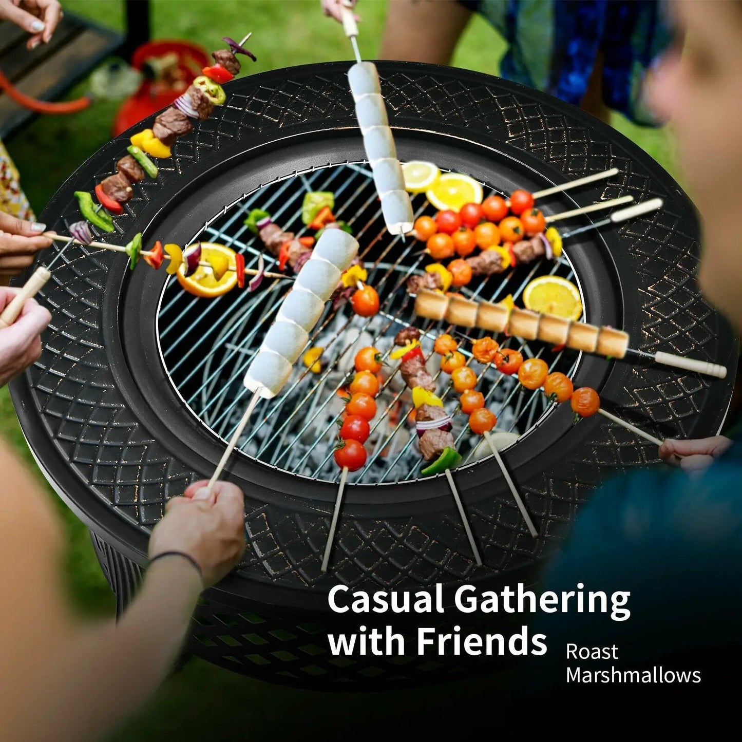 Outdoor Fire Pit with BBQ Grill and High-temp Resistance Finish - Tampa Home & Garden Store
