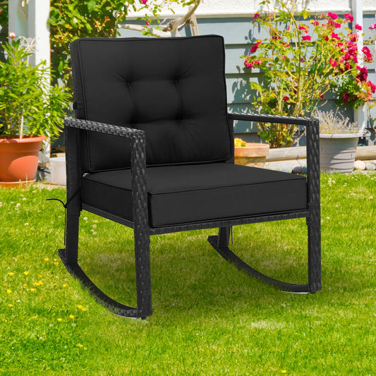 Patio Rattan Rocker Outdoor Glider Rocking Chair Cushion Lawn-Black - Tampa Home & Garden Store