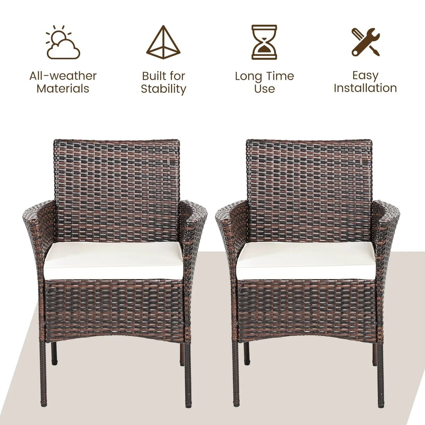 Two Piece Outdoor PE Rattan Armchairs with white removable cushions by DirectDeals on Tampa Home & Garden Store