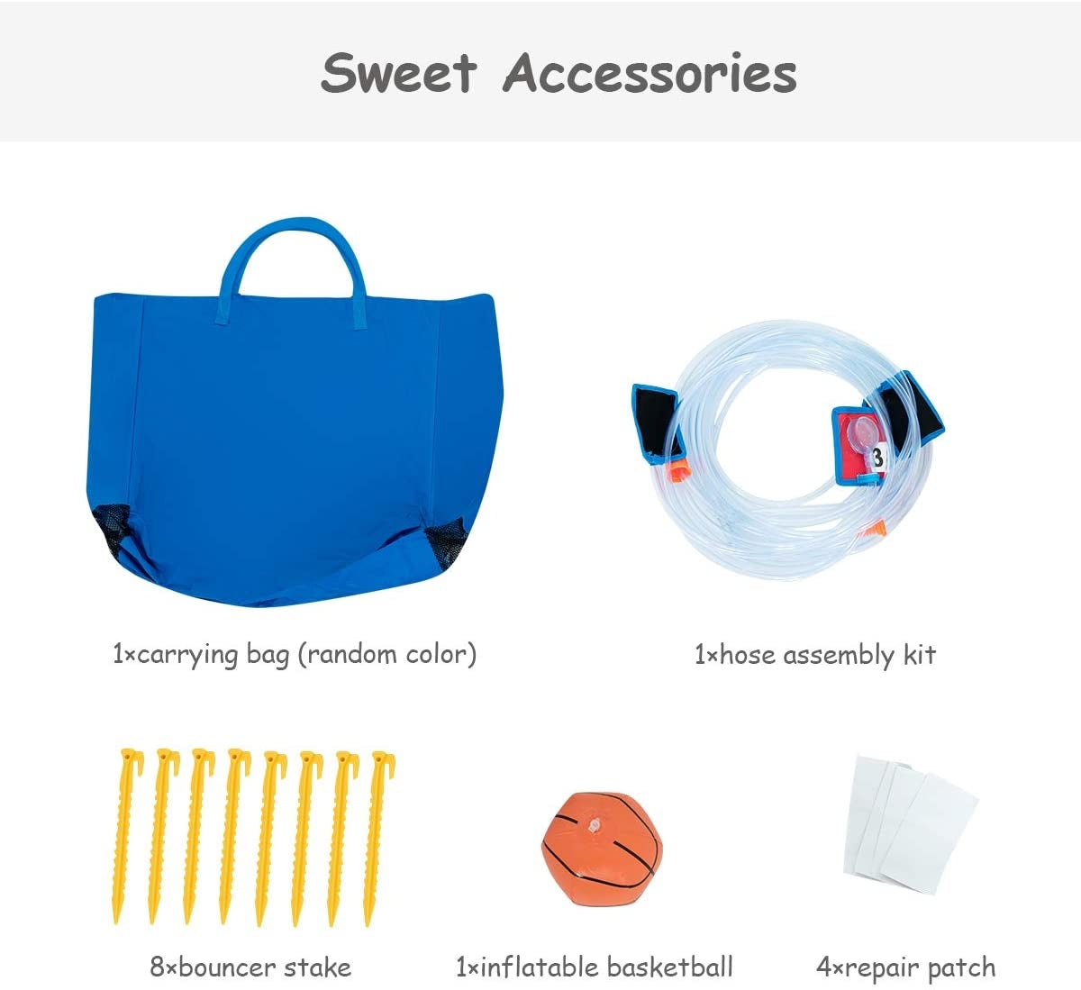 Kids Gift Inflatable Water Slide Bounce Park kit: blue bag hose yellow stakes ball patches on Tampa Home & Garden Store