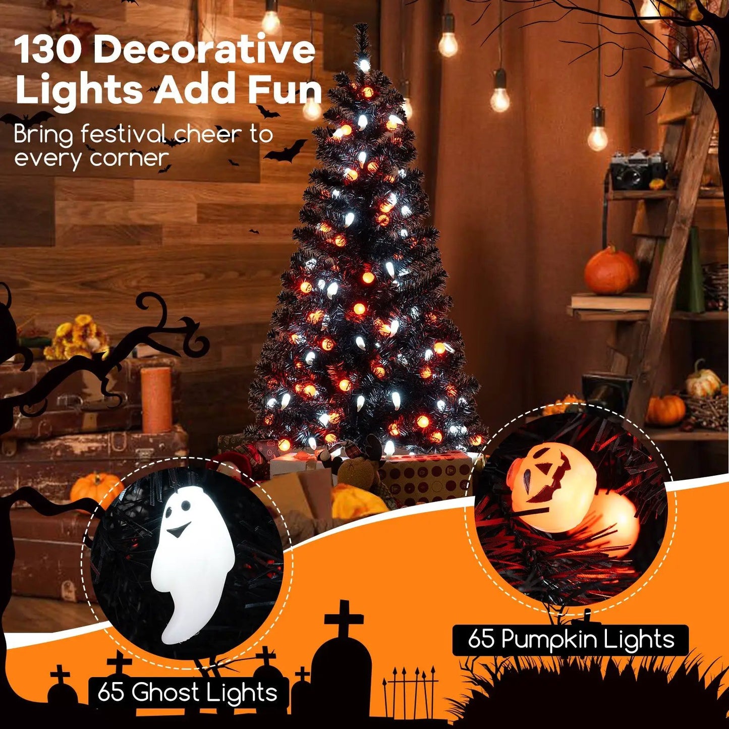 4.5 ft Halloween Tree, artificial with multicolor lights and 6 lighting modes, DirectDeals on Tampa Home & Garden Store
