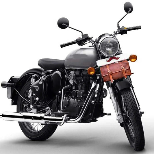 Patrolman motorbike side pouch leather saddlebag, brown leather, mounted to motorcycle on Tampa Home & Garden Store