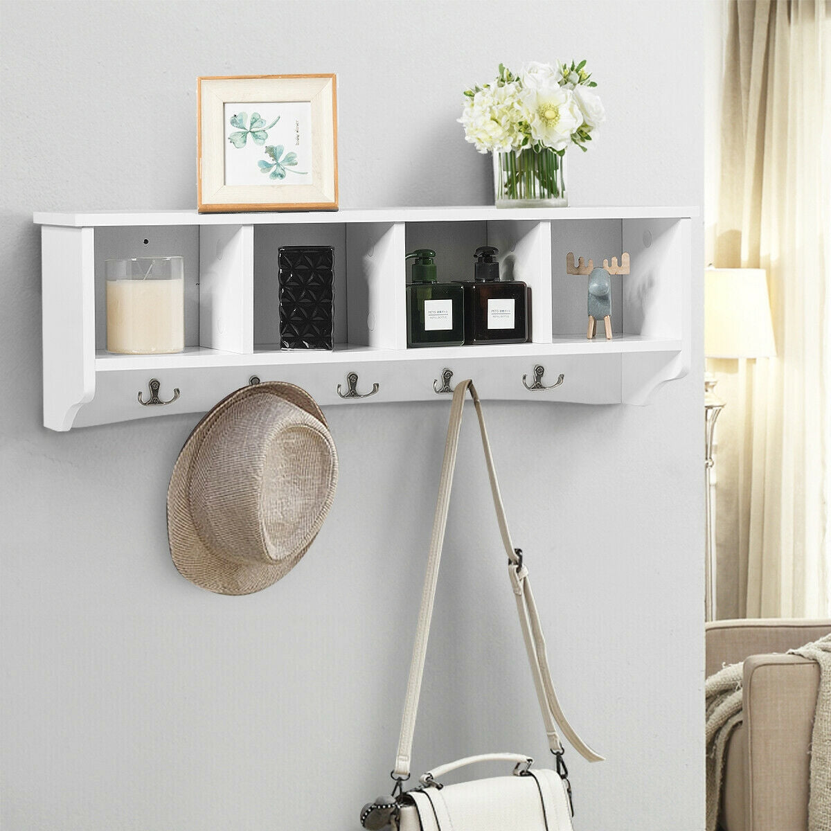 Wall-Mounted Storage Cabinet Hanging Entryway Shelf Coat Rack - Tampa Home & Garden Store