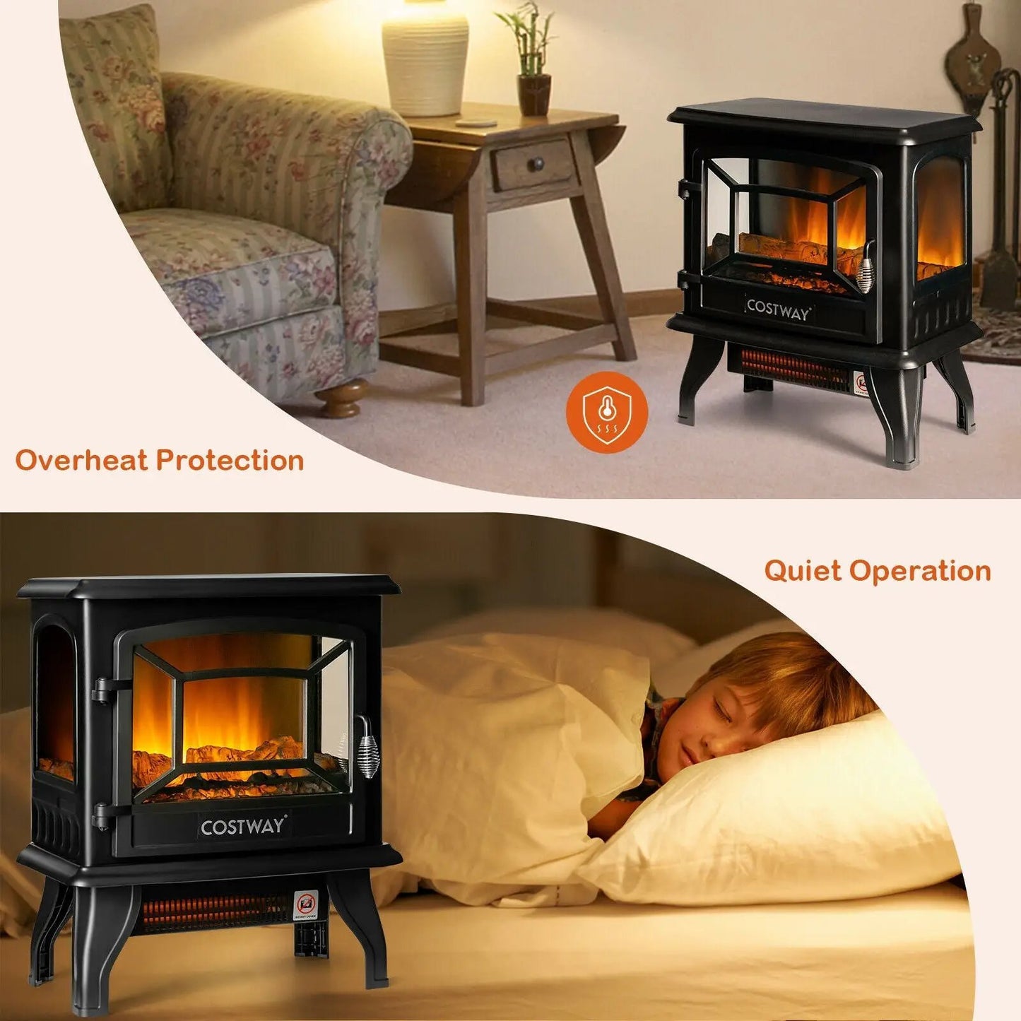 Freestanding Electric Heater with Dancing Flame