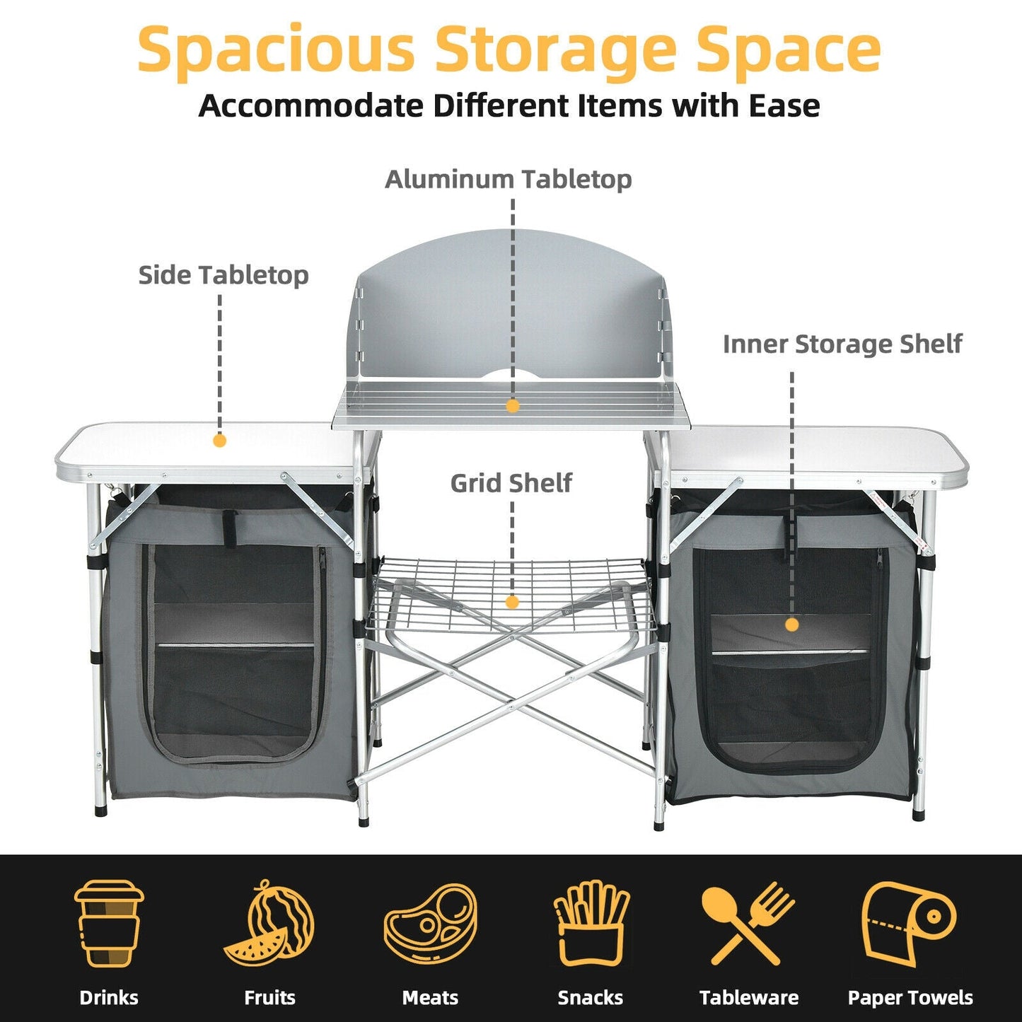 GemGear folding camping table with storage organizer, aluminum tabletop and shelves on Tampa Home & Garden Store