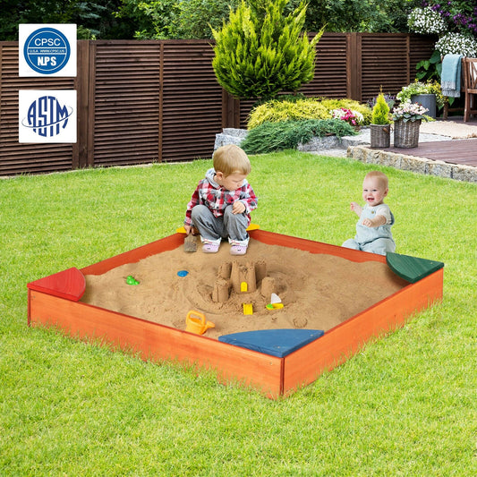 Kids Outdoor Wooden Backyard Sandbox with Built-in Corner Seating - Tampa Home & Garden Store