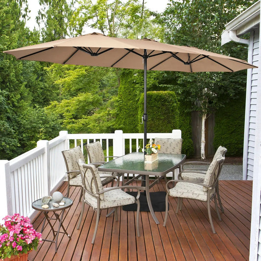15βft doubleβsided twin patio umbrella with crank and base in brown on Tampa Home & Garden Store