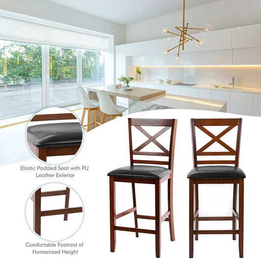 Bar stools set of 2, wood frame with padded black PU leather seats, 25 in counter height on Tampa Home & Garden Store