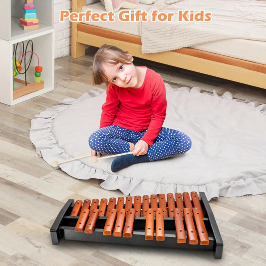 25-note wooden xylophone with two mallets and black frame for educational play on Tampa Home & Garden Store