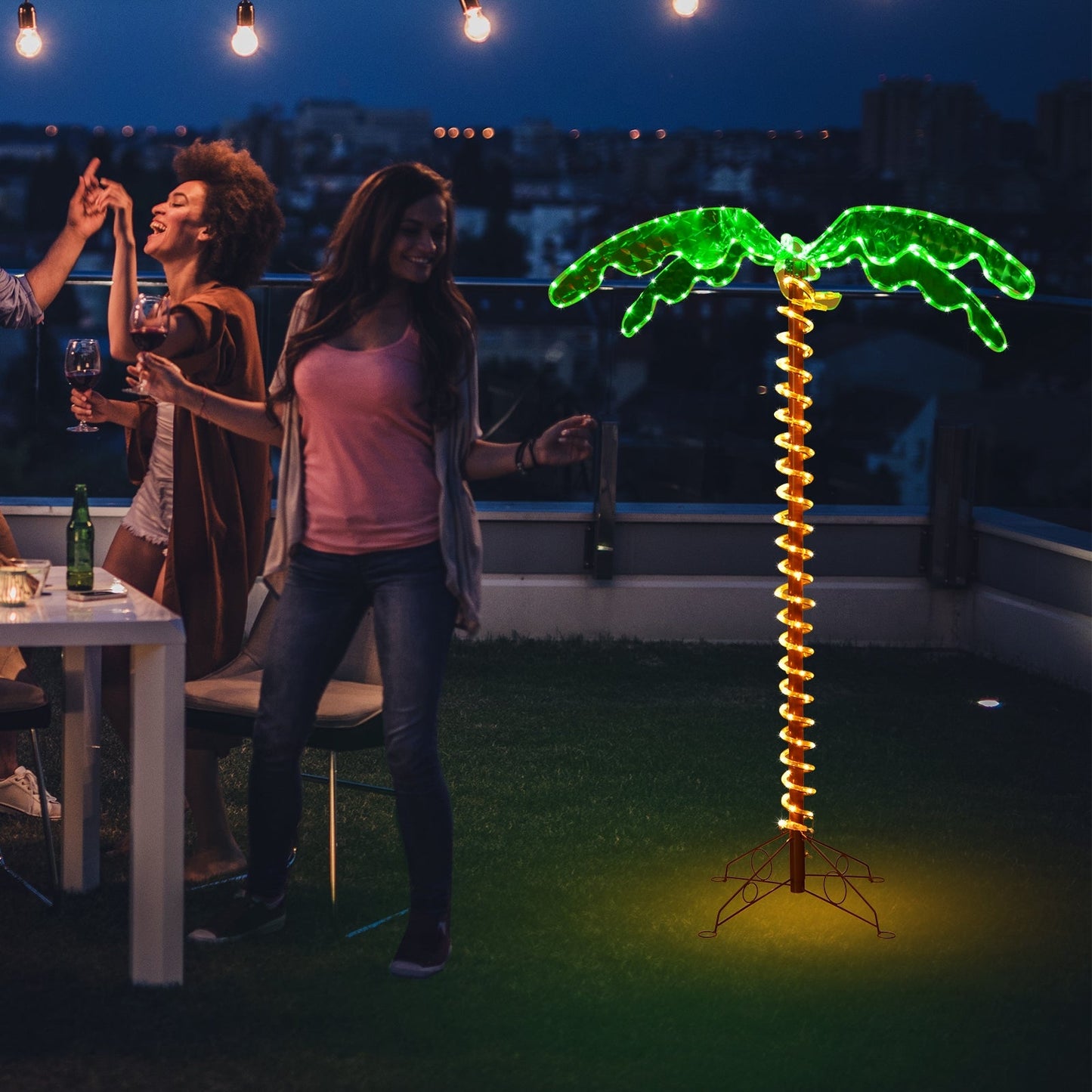 5 Foot LED Palm Tree Decor with Rope Lights, green LED leaves and warm yellow trunk lights on Tampa Home & Garden Store