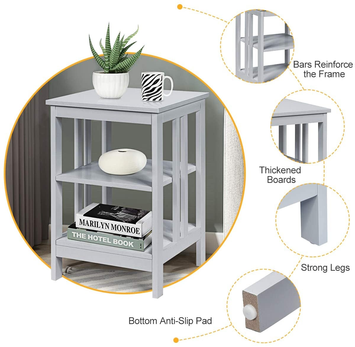 Two-piece gray 3-tier nightstand set with reinforced bars and thickened boards DirectDeals on Tampa Home & Garden Store