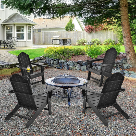 Outdoor Adirondack Chair with Built-in Cup Holder for Backyard Porch-Black - Tampa Home & Garden Store