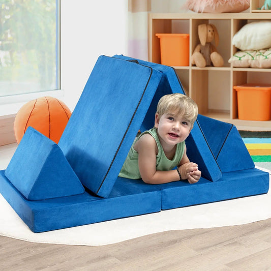 4 Piece Convertible Kids Couch Set blue modular play sofa with folding panels for kids on Tampa Home & Garden Store