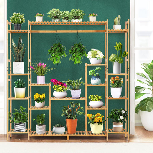 Soporte para plantas de bambú de 9 niveles con estante colgante