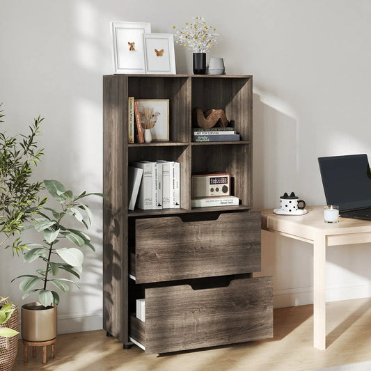 4-Cube Bookcase with 2 Drawers in dark wood finish, 51 inches tall on Tampa Home & Garden Store
