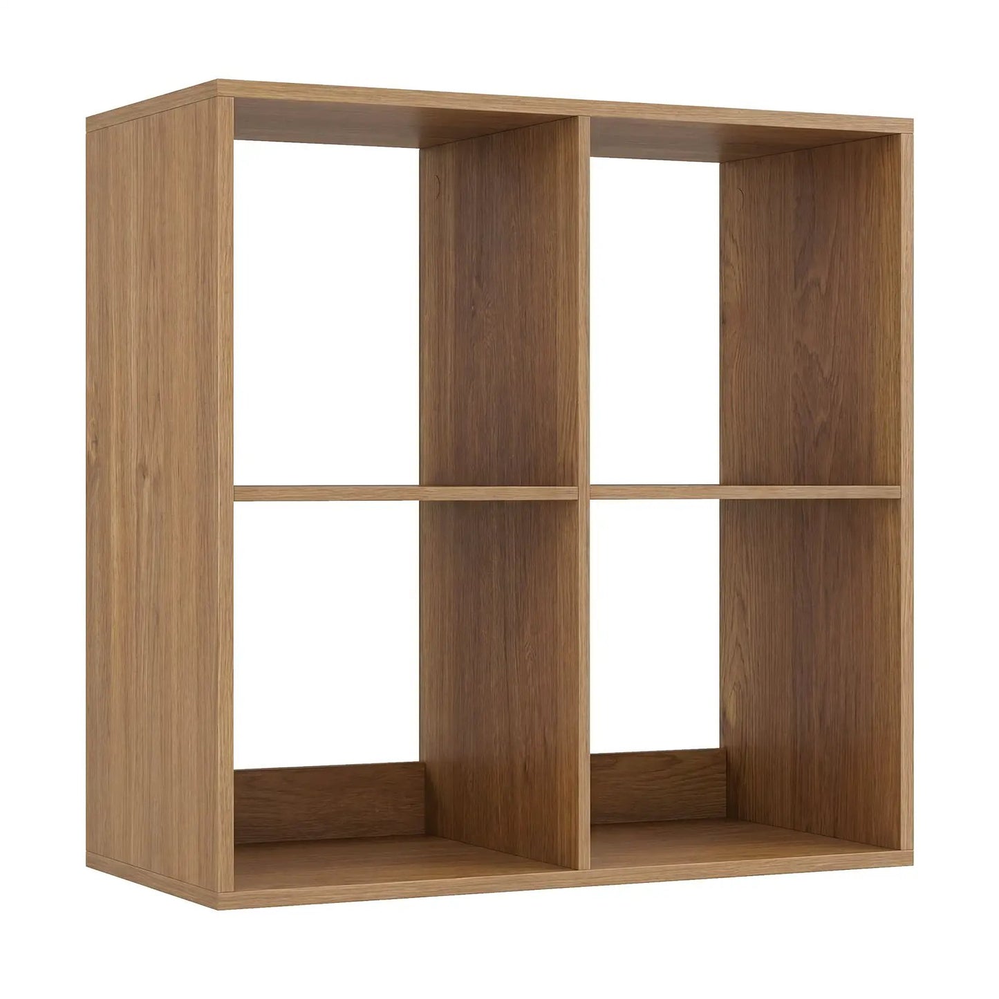 4-cube wooden bookshelf with back guardrails in oak finish, modular living room storage on Tampa Home & Garden Store