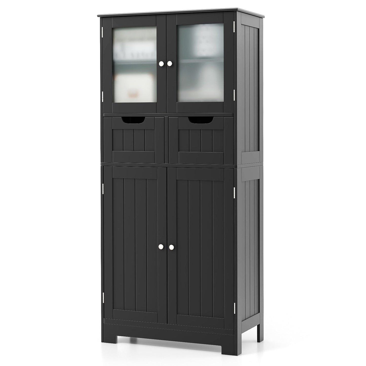 Mueble de baño independiente de 4 puertas con 2 cajones y puertas de cristal - Gris