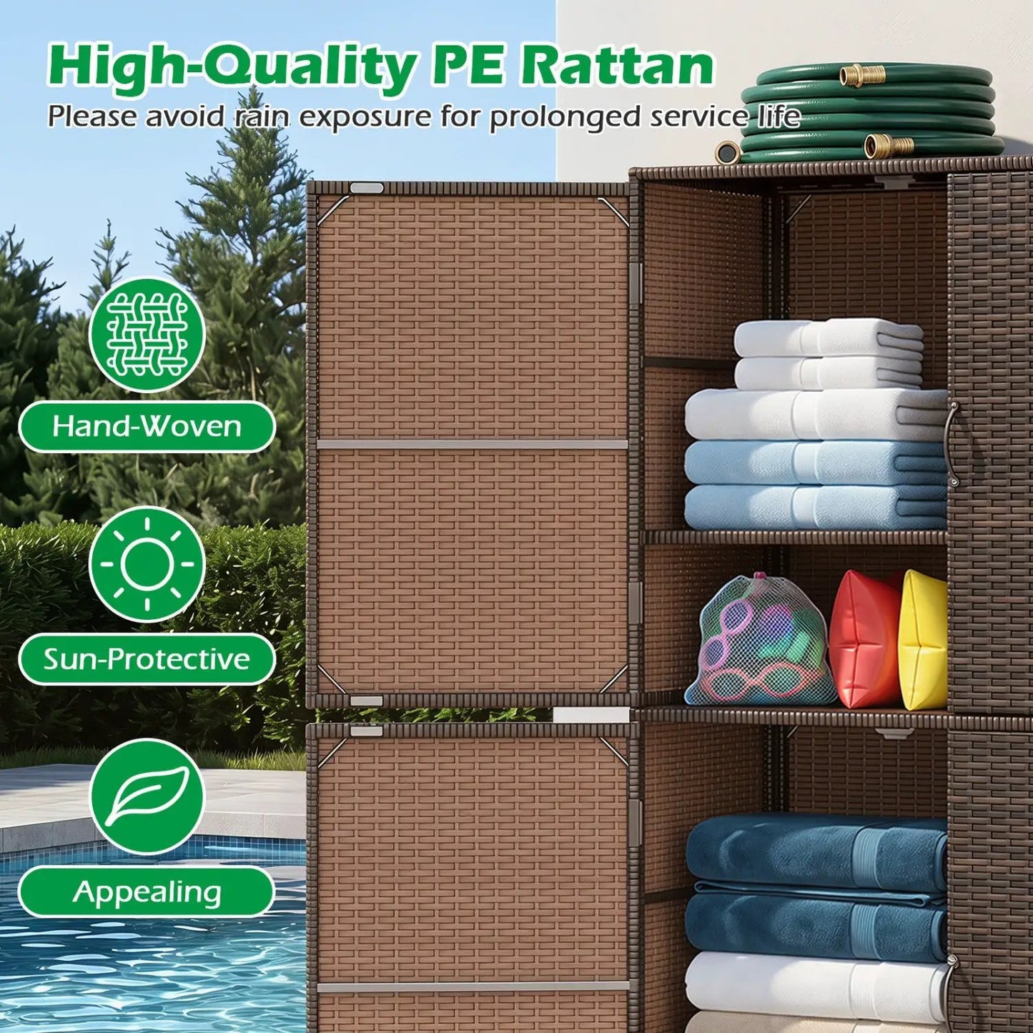 Rattan Storage Shed With Adjustable Shelves