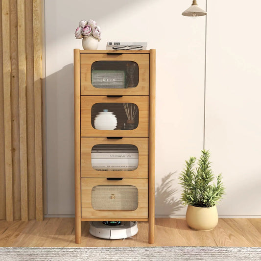 4 Drawer Bamboo Dresser with Fluted Glass Drawers natural bamboo finish with glass-front drawers on Tampa Home & Garden Store