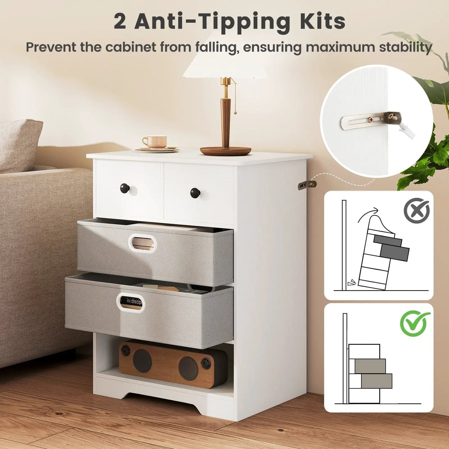 4-Drawer Dresser Modern Chest Storage Organizer with Open Shelves-White - Tampa Home & Garden Store