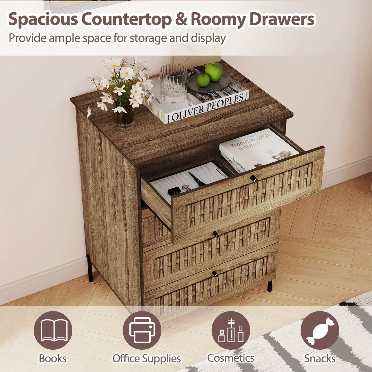 Oak 4-Drawer Dresser with interlocking mechanism, natural oak finish on Tampa Home & Garden Store
