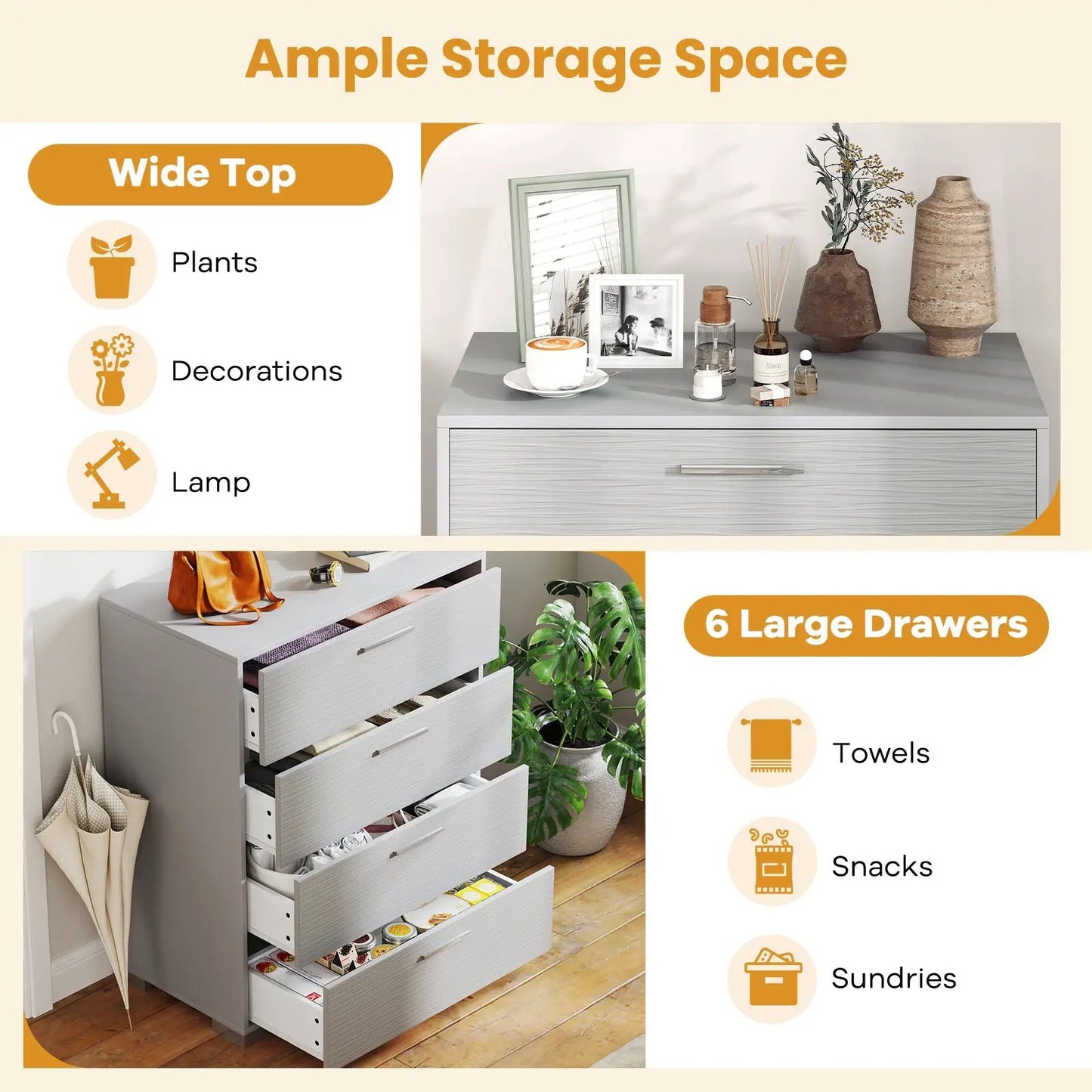 4 Drawer Storage Cabinet with Metal Legs Handles with Anti-Toppling Devices-Gray - Tampa Home & Garden Store