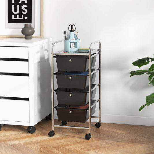 4-Drawer Cart Storage Bin Organizer Rolling with Plastic Drawers-Black
