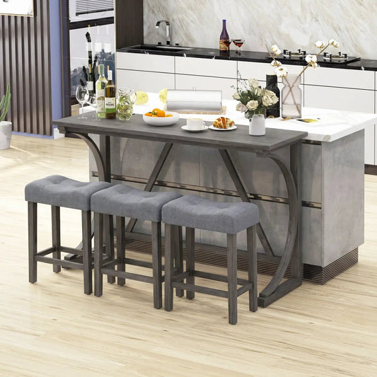 4-Piece Bar Table Set with Power Outlet & Upholstered Stools, 3 stools gray finish DirectDeals on Tampa Home & Garden Store