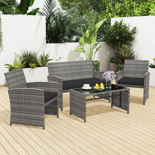 4 Piece Patio Conversation Set Rattan Chair Loveseat and Table Set - Tampa Home & Garden Store