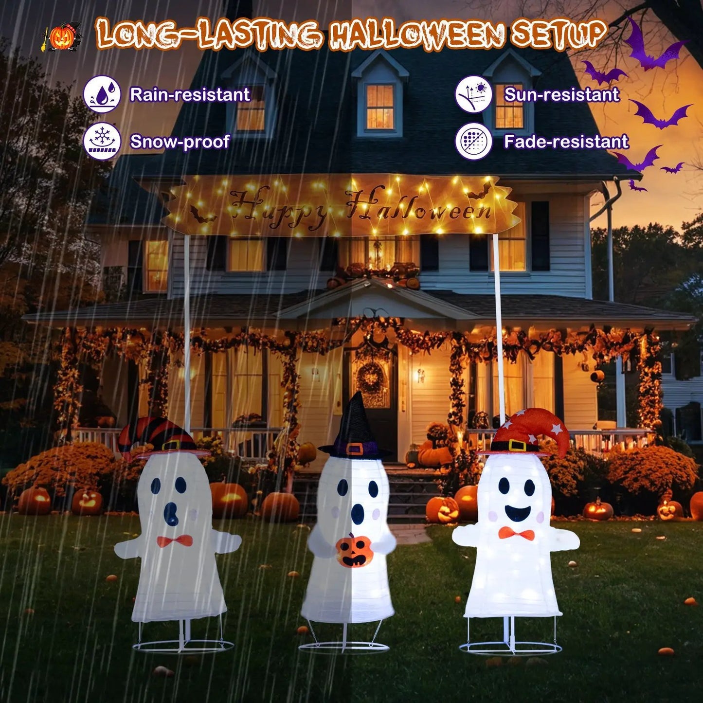 4-Piece White Halloween Ghosts with Gate and LED Lights inflatable display DirectDeals on Tampa Home & Garden Store