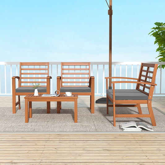 4 Pieces Outdoor Furniture Set with Stable Acacia Wood Frame-Gray - Tampa Home & Garden Store