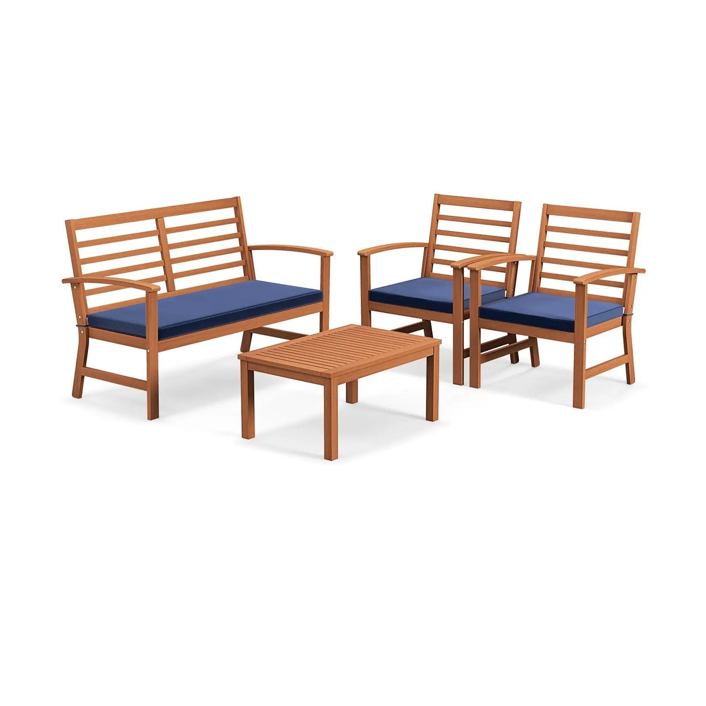 4 Pieces Outdoor Furniture Set with Stable Acacia Wood Frame-Gray - Tampa Home & Garden Store