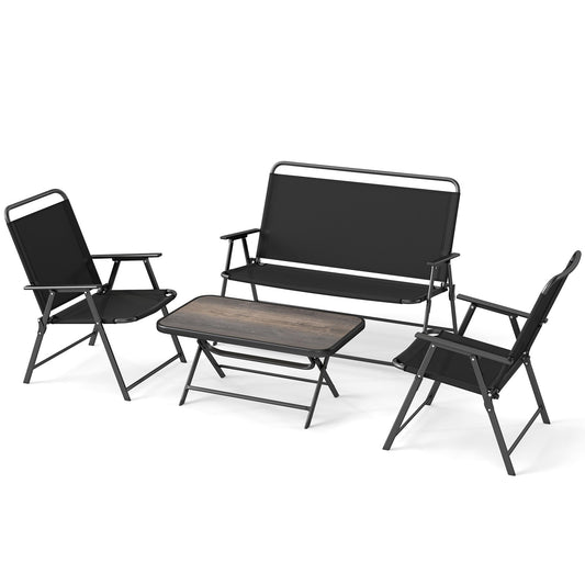 4 Pieces Patio Folding Furniture Set with SPC Coffee Table and Patio Chairs-Black - Tampa Home & Garden Store
