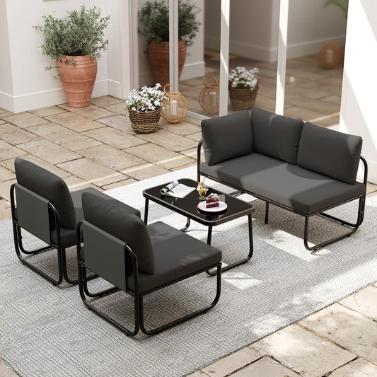 4 Pieces Patio Furniture Set with Cushions and Coffee Table-Gray - Tampa Home & Garden Store
