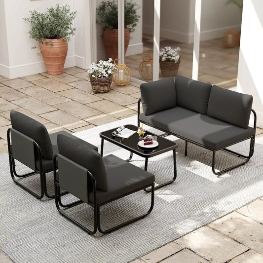 4-piece gray patio set with cushions and glass-top table DirectDeals outdoor furniture on Tampa Home & Garden Store