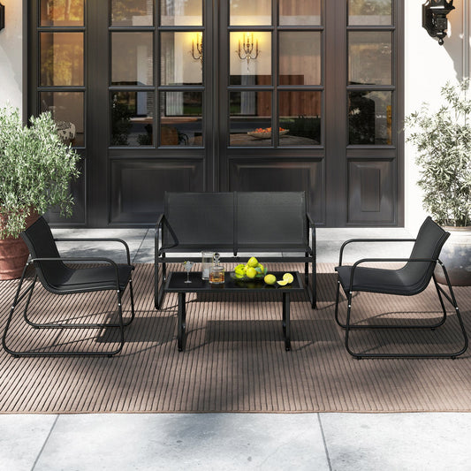 4 Pieces Patio Furniture Set Fabric Lawn Chairs and Loveseat with Glass Coffee Table - Tampa Home & Garden Store