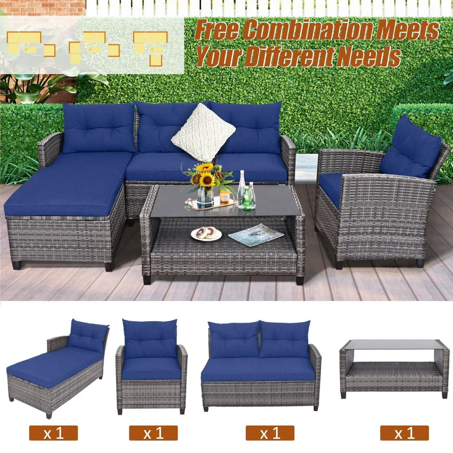 Outdoor Sectional Sofa Set with Coffee Table