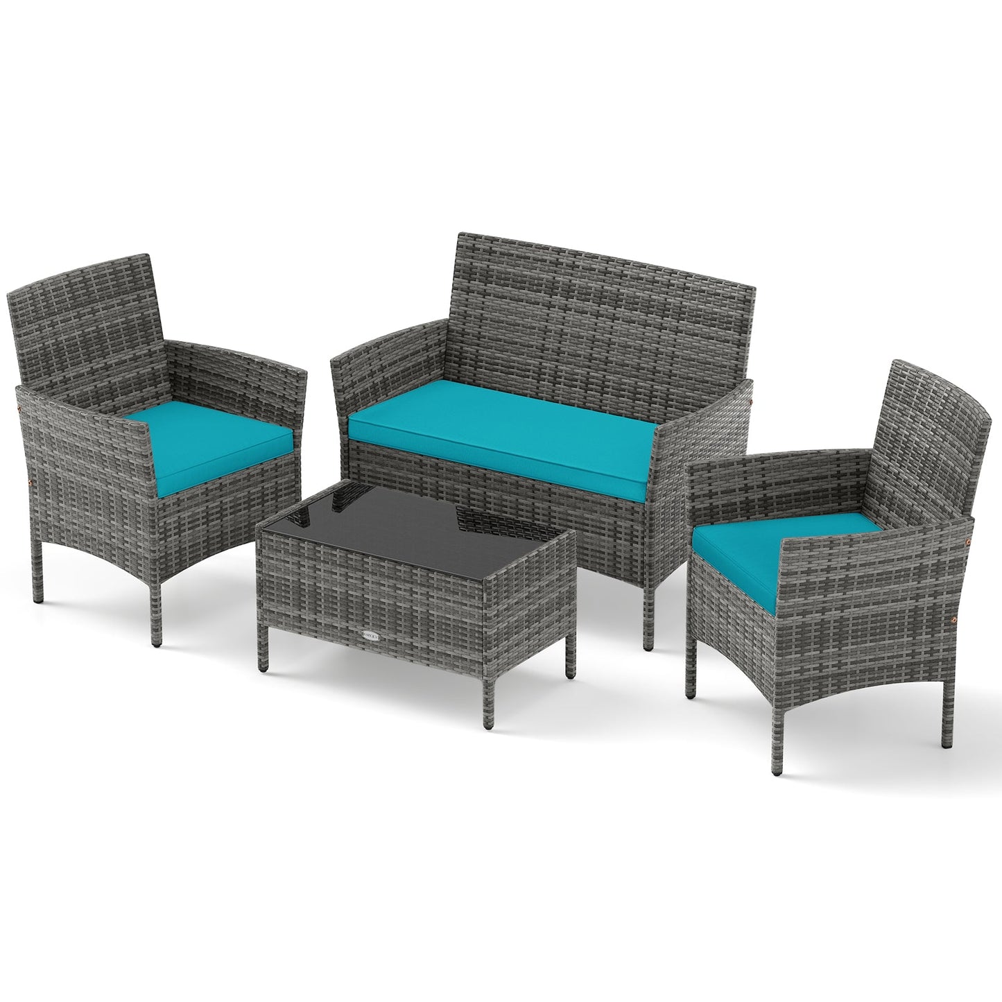 Juego de 4 piezas de patio de ratán con cojines cómodos para asiento - Gris claro