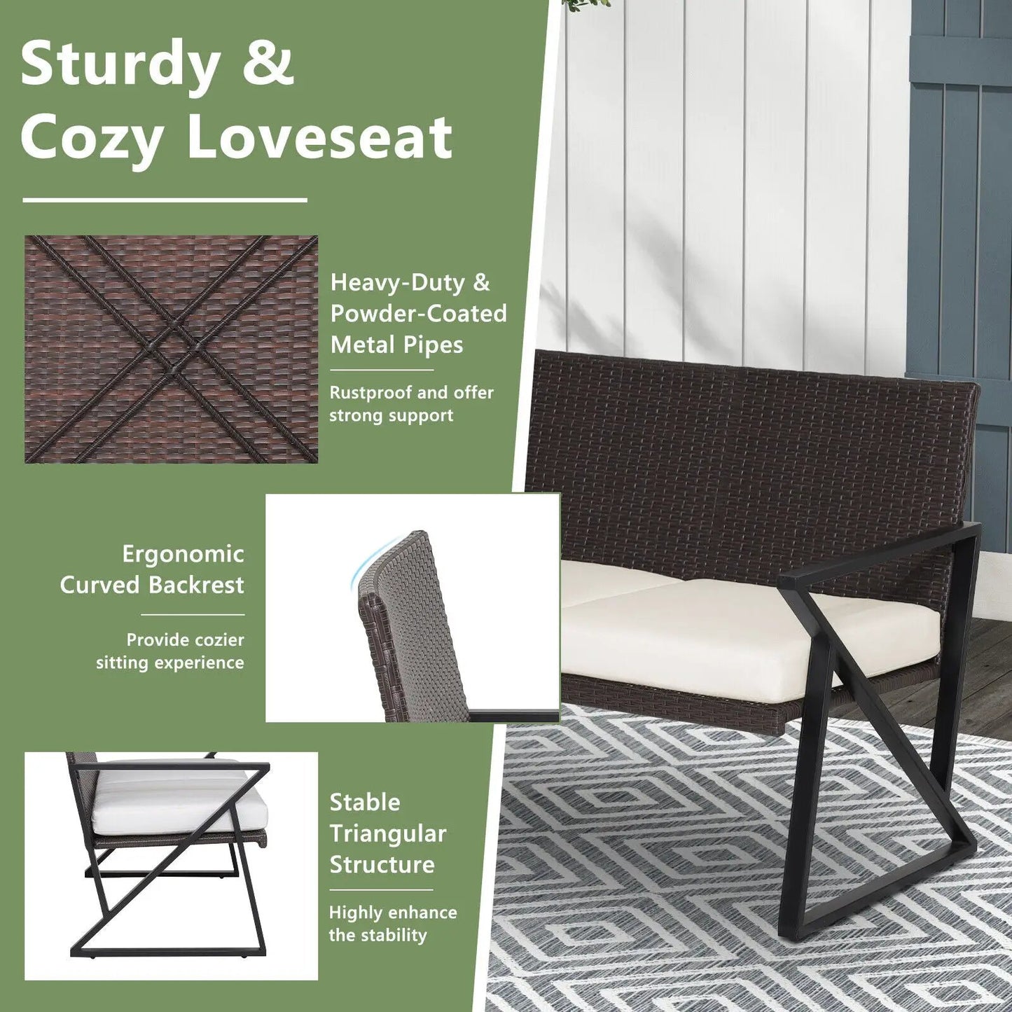 Rattan Patio Rocking Furniture Set with Loveseat, brown wicker, coffee table DirectDeals on Tampa Home & Garden Store