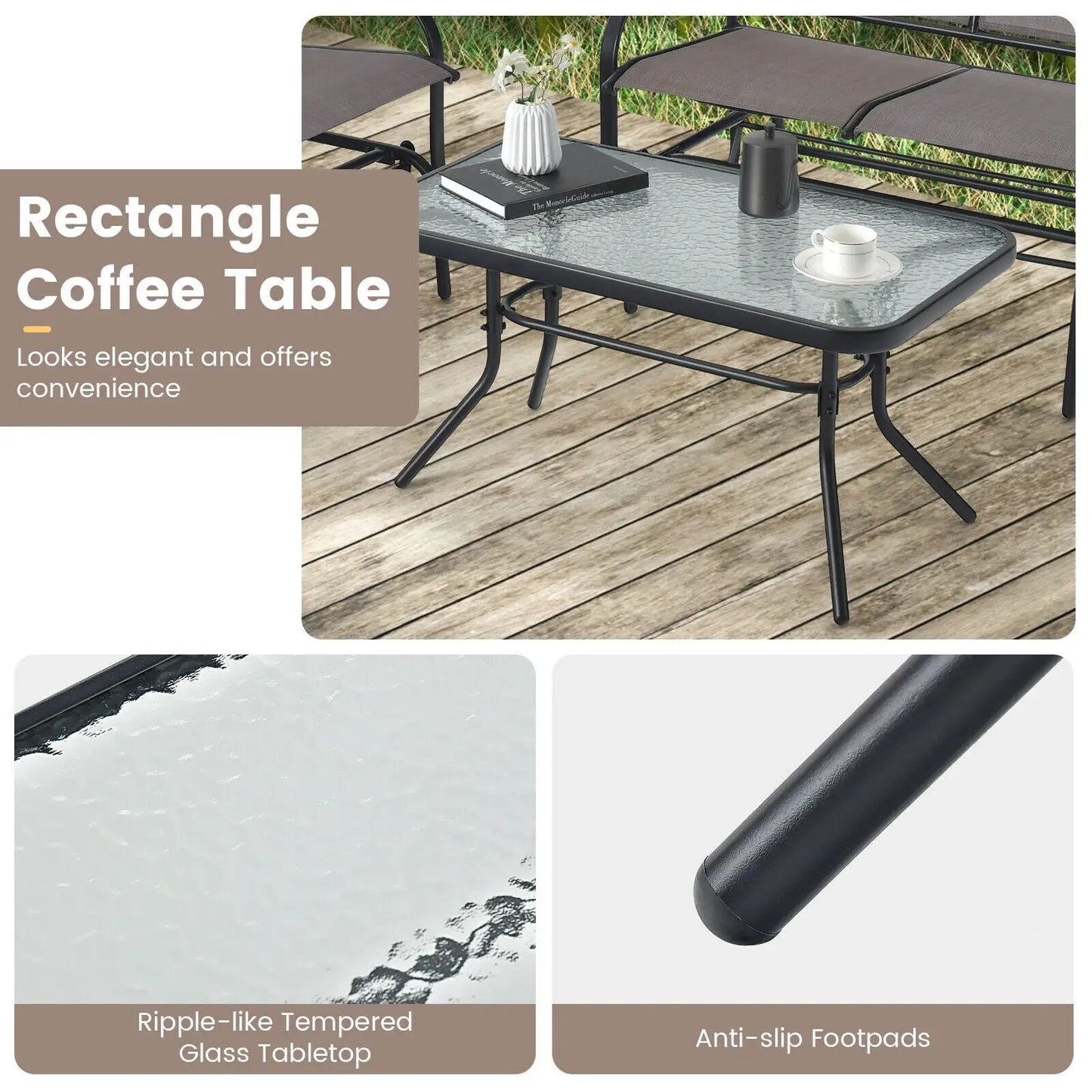 4-Piece Patio Glider Set with Glass Table Brown DirectDeals on Tampa Home & Garden Store