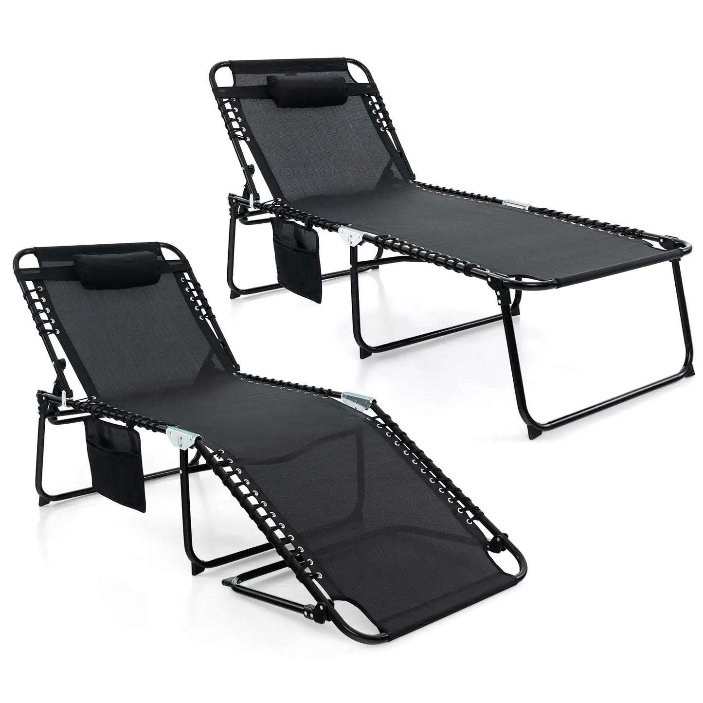 4 Position Folding Lounge Chaise with Adjustable Backrest and Footrest-Gray - Tampa Home & Garden Store