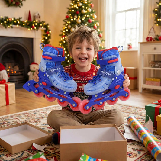 4-Size adjustable kids inline skates blue with pink wheels babyjoy by DirectDeals on Tampa Home & Garden Store