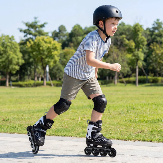 DirectDeals 4-Size Adjustable Blade Roller skates for kids, black and white with light wheels on Tampa Home & Garden Store